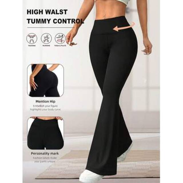 SHEIN 1pc Women&#39;s High Waist Leggings Yoga Pants, Slim Fit Flared Leg Trousers With Stretchy Lightweight Fabric, Casual Everyday Wear, Spring/Summer