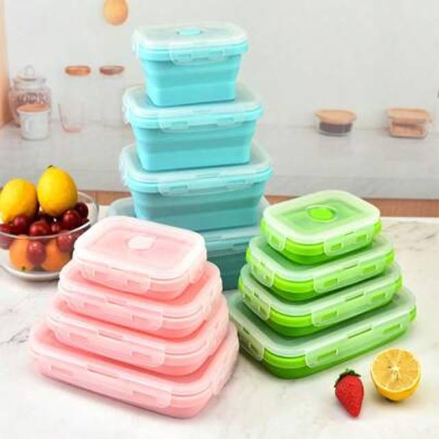 SHEIN 1pc Foldable Lunch Box, Silicone Lunch Box, Fruit Salad Storage Box, Portable Travel Food Storage Box, Picnic Camping Food Storage Container, With Sea
