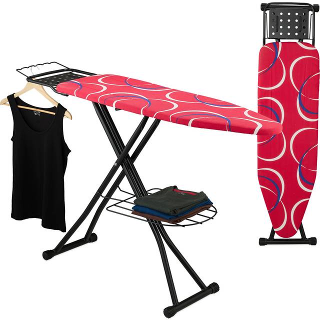 Ironing board table steam iron height-adjustable 110x33cm clothes shelf red