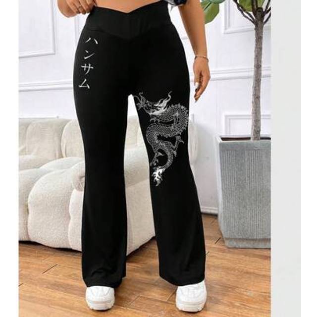 SHEIN Plus Size High Waist Dragon Print Wide Leg Palazzo Pants For Women, Suitable For Spring Summer Autumn Winter