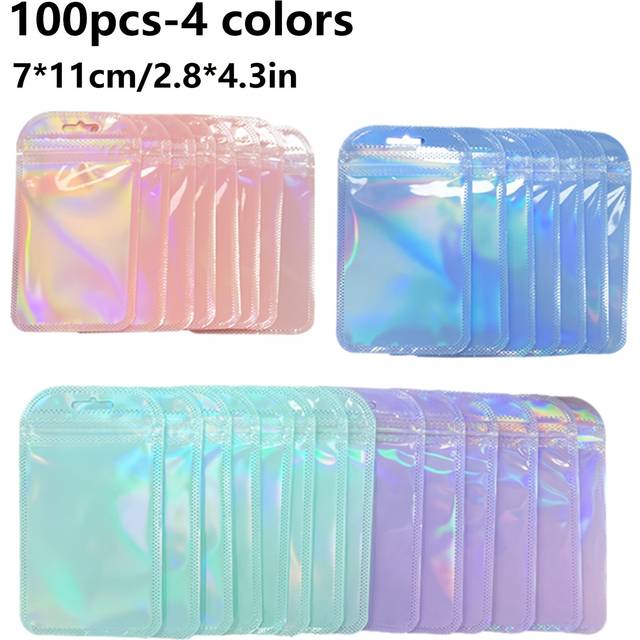 TEMU 100 Mixed Color Reusable Sealing Macaron Bags, Laser Jewelry Packaging Pouches, Storage Bags, Party Bags, Sample Bags For Cosmetics Packaging And Organization
