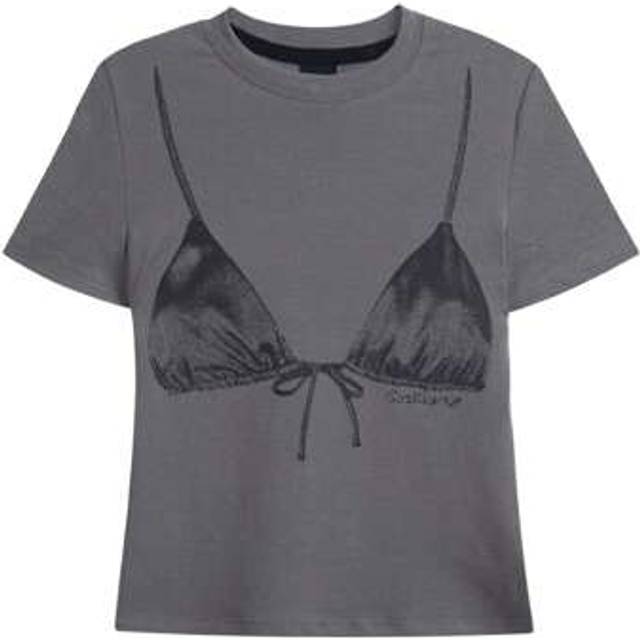 SHEIN Womens 2025 Summer Bra Graphic Printed Tee Shirts Sexy Short Sleeve Cotton T Shirts Tops