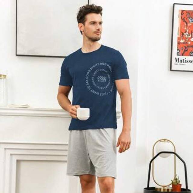 SHEIN Men Slogan Graphic Tee & Shorts PJ Set / Pajama Set