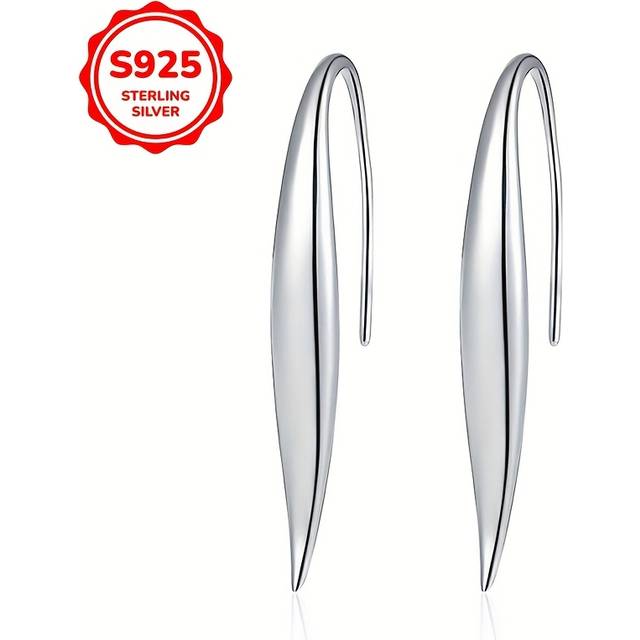 TEMU Elegant 925 Sterling Silver Leaf Dangle Earrings - 3g, Simple & For , Holidays, Day & Valentine's Day Gifts, Everyday Earrings|sophisticated Earrings|lightweight Earrings