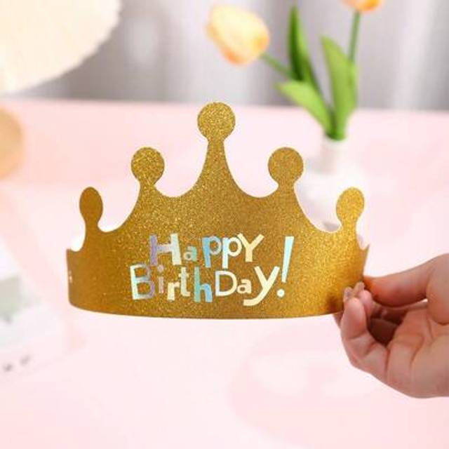 SHEIN 10pcs Matte Glitter Foldable Party Birthday Hat, Adult And Child Birthday Party Decoration Supplies, Birthday Cake Hat, Crown Paper Hat