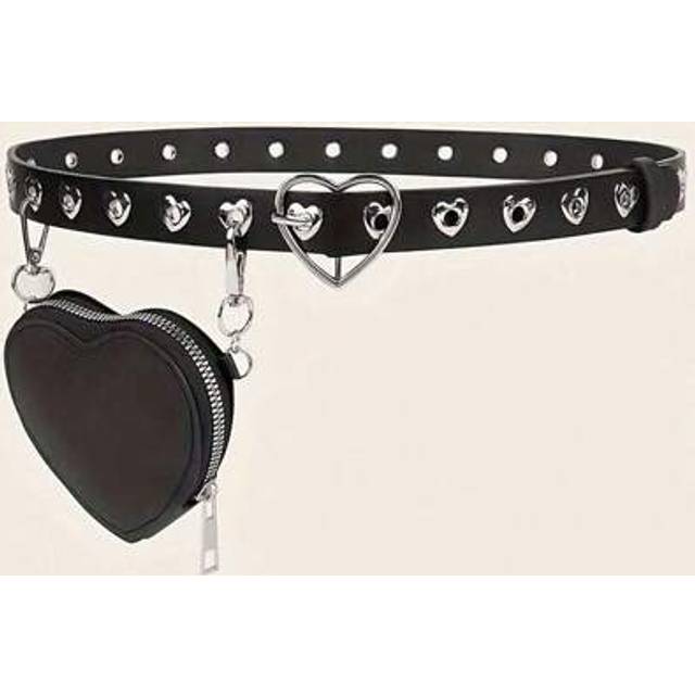 SHEIN 1pc Girls Heart Buckle Belt With Mini Detachable Pouch - Casual Punk Style PU Leather Waist Belt