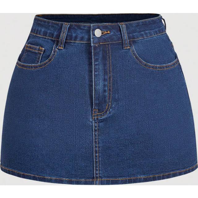 SHEIN Women&#39;s Denim Bow Skirt, Christmas And Valentine&#39;s DayBlue Denim Skirt With Red Bow.