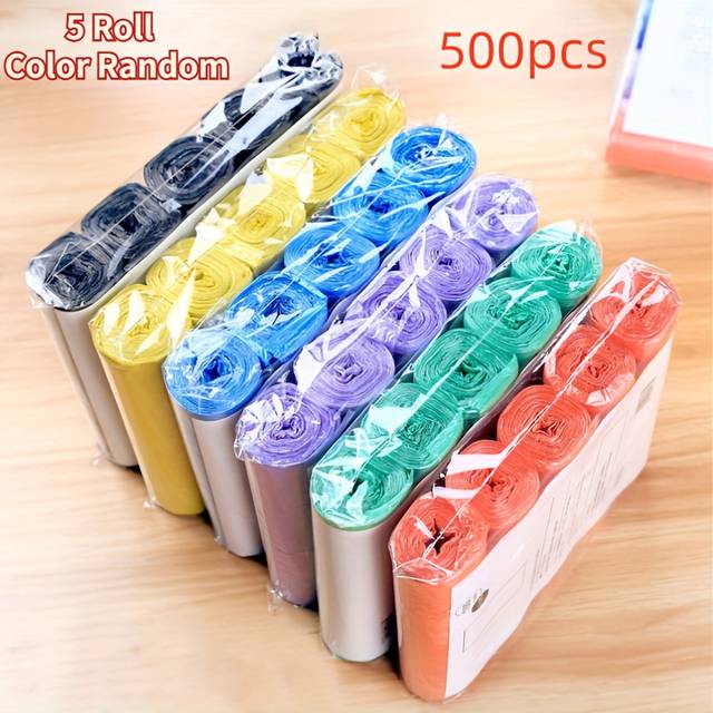 TEMU 5 Rolls Of 500 Disposable Plastic Trash Bags - Vibrant Colors, Durable & Leak-proof For Kitchen, Bathroom, Bedroom, Office & More - Home & Gift , Trash Bag