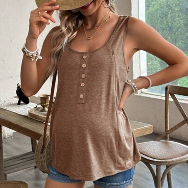 SHEIN Maternity Summer Holiday Casual Solid Color Nursing Tank Top
