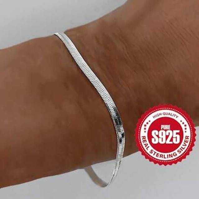 SHEIN 925 Sterling Silver Snake Bone Chain Bracelet, Elegant Bracelet With Hand Accessories, Fashion Simple Bracelet For Men And Women