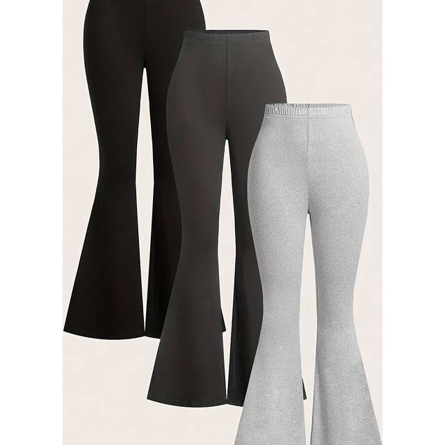 TEMU 3pcs Women' Color High-waisted Flare Leggings Set - Casual, Stretchy, Fit For Spring & Fall, Casual Wear|flare Leg Pants|stretchy Material