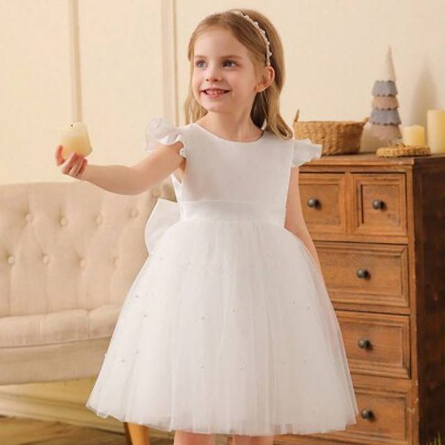 SHEIN Young Girl 1pc White Sweet Loose Cute Princess Dress With Flared Sleeves, Casual Elegant Party Dress