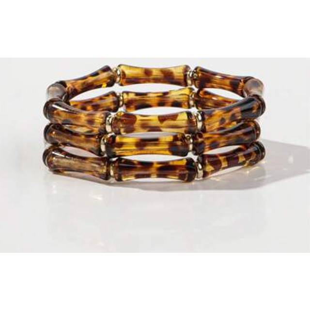 SHEIN 1 Set Of 3pcs Acrylic Marble Patterned Dark Green Bamboo Bead Stackable Bracelets, Suitable For Women&#39;s Daily Wear