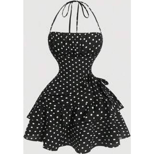 SHEIN Neck Halter Gather Waist Ruffled Hem Polka Dot Dress,Streetwear  ,Rave,Romantic ,Spring ,Festival,Vintage, Elegant,Party,Modest ,Bachelorette,Sexy ,Bo