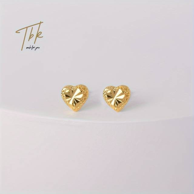 TEMU Elegant 18k Gold-plated Heart Stud Earrings - Hypoallergenic, Sparkling Cubic Zirconia, Weddings, Birthdays & Valentine's Gifts With Gift Box