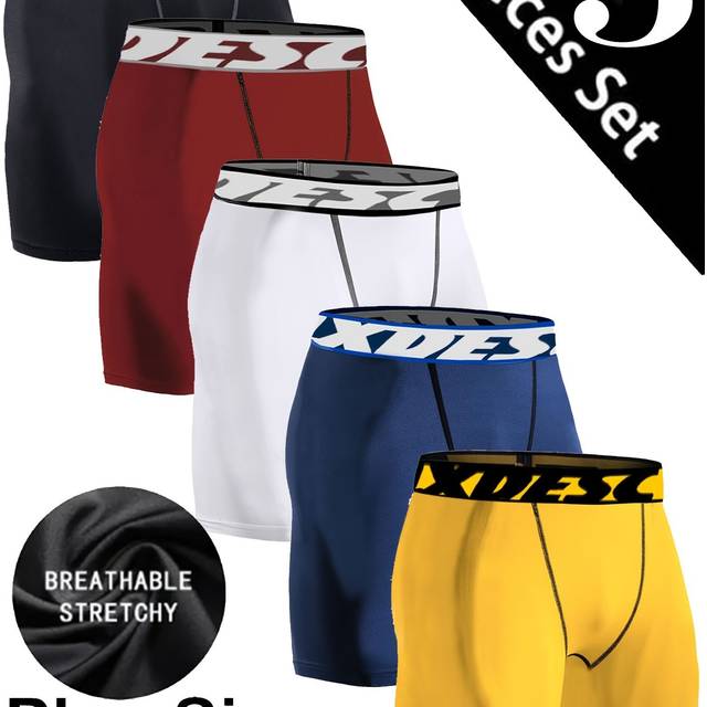 TEMU Luxdesc 5pcs Men's Plus Size Fashion Belted Boxer Briefs - Breathable & Comfortable, Ideal For Running, Cycling, Gym & Boxing, Plus Size