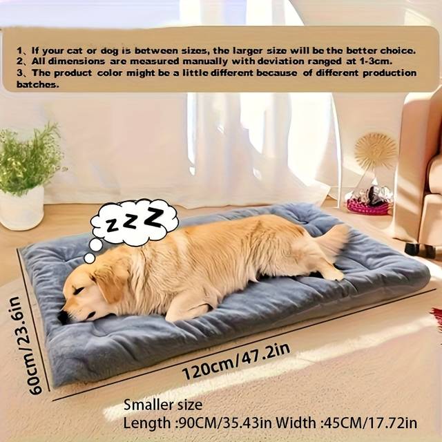 TEMU Extra Large Plush Dog Bed Sofa - Thickened Polyester Pet Mat For Small, Medium, And Large Dogs And Cats - Cute Rectangular Design With Headrest And Raised Edges, Dog Sofa