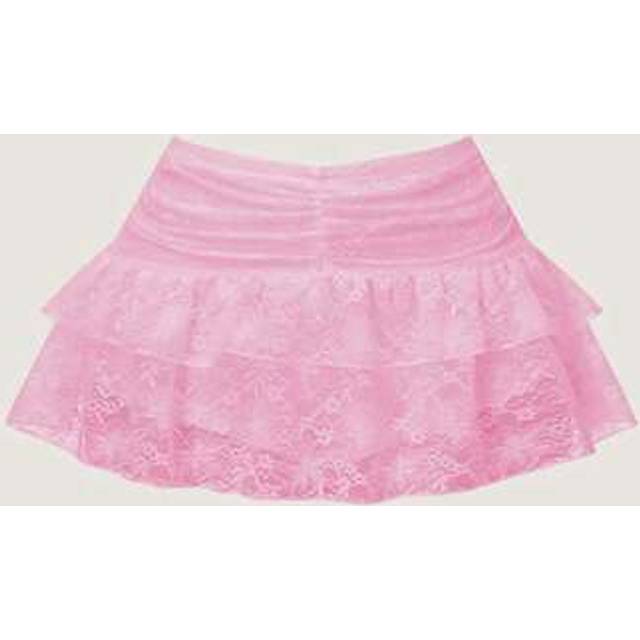 SHEIN Women&#39;s Cute Ruffled Lace Mini Skirt, Layered Pleated Cake Design, Suitable For Party, Outing, Pink