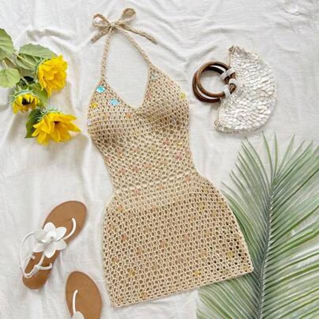 Soleia Bohemian Elegant Tropical Backless Sequin Mini Dress, Suitable For Spring/Summer Beach Wedding, Graduation, Brunch, St. Patrick&#39;s Day, Spring Break, E
