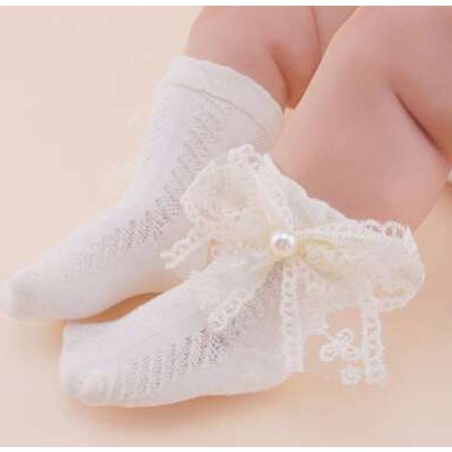 SHEIN Summer Baby Mesh Socks Bowknot Soft Newborn Sock Princess Infant Pearl Bow Socks Toddler Girls Cute Breathable Socks For 0-3Years