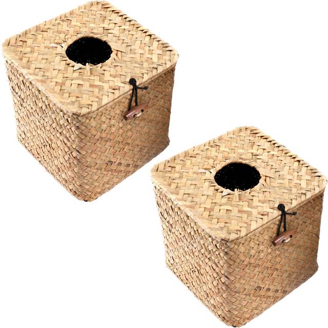 2 Pack Square Seagrass Tissue Box - Straw Tissue Box Cover
