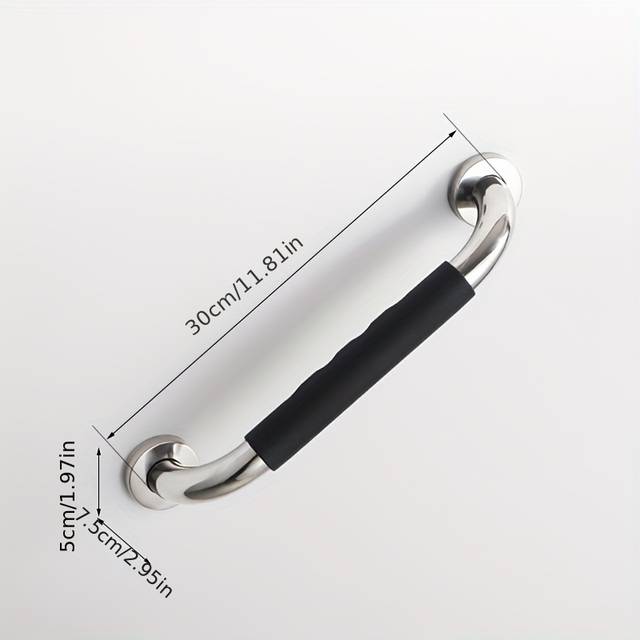 TEMU Stainless Steel Bathroom Handrail With Silicone Grip - Polished , Standard Compatible, Grade Safety Handle For Toilet And Bathtub, 304, Handprint