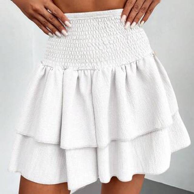 SHEIN Solid Color Pleated High Waist Multi-Layered Hem Midi Skirt For Summer