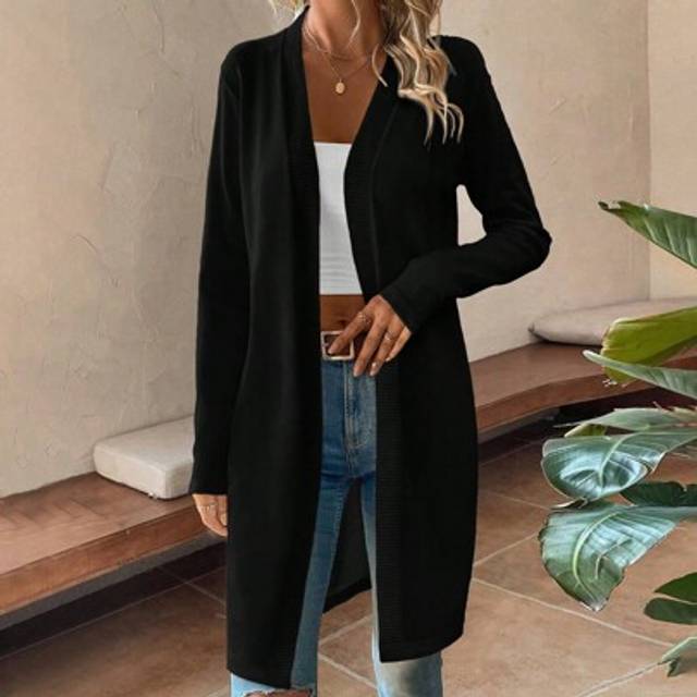 SHEIN Solid Casual Design Cardigan,Long Sleeve Tops