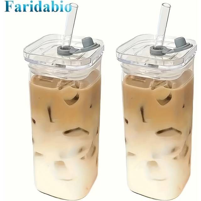 TEMU 1/2/4 12 Ounce Reusable Glass Travel Cups - Heat-resistant And Resistant, Including Lid And Straw, Hot And Cold Drinks, Outdoor Travel