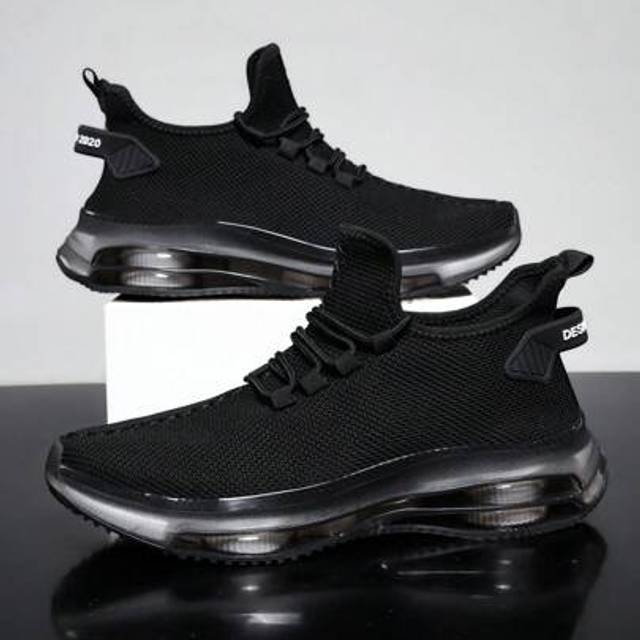 SHEIN 1 Pair Men&#39;s Breathable Knit Sneakers - Casual Lace-Up Trainers With Air Cushion, Non-Slip PVC Outsole, Fabric Upper, Lining And Insole, Synthetic Sol