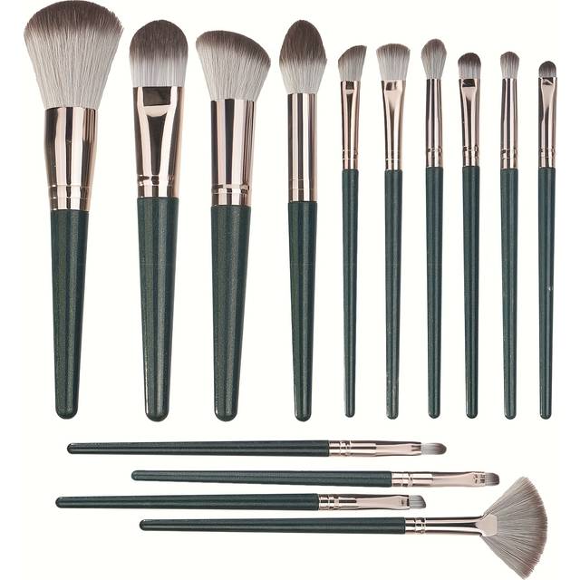 TEMU 14pcs Professional Makeup Brush Set With Green Abs Handles And Nylon Brushes - Suitable For Normal Skin. Teen Girls Trendy Stuff, Gift For Girlfriend/wif