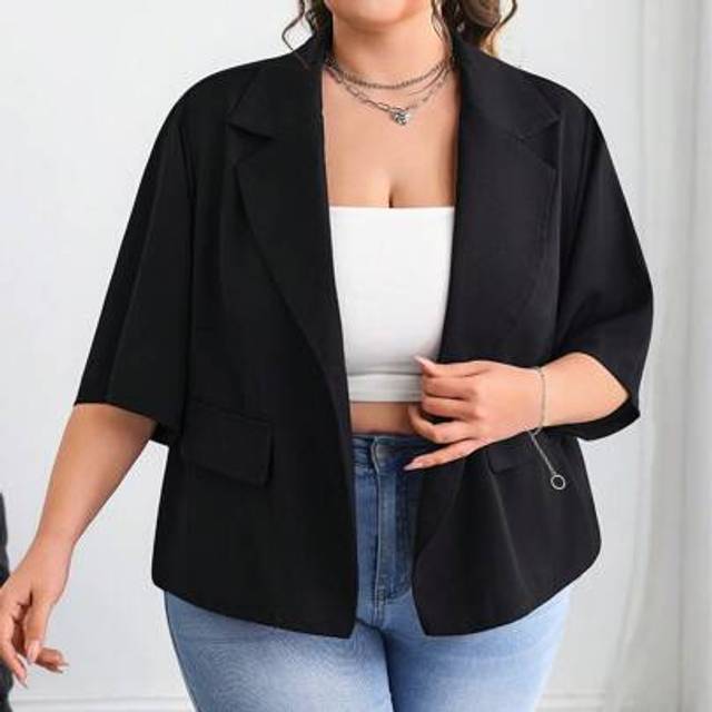 SHEIN Plus Size Casual Solid Color Blazer For Summer, Versatilesummer/Country/Beach Vacation Outfits/Beach Outfits/Beach Wear