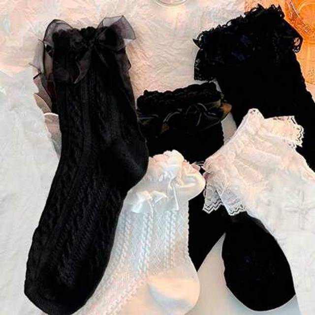 SHEIN 6 Pairs Charming Cute Bow & Ruffle Design Socks - Japanese Fashion Crew Style - Soft Comfortable Ladies Stockings - Add Bright Colors To Your Wardrobe
