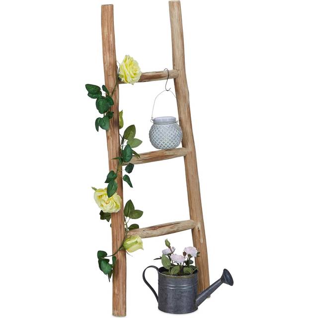 Decorative Ladder, 90 cm Tall, Garden Decor, 3 Rungs, Chestnut Wood, Handmade, Towel & Clothing Rack, Natural - Relaxdays
