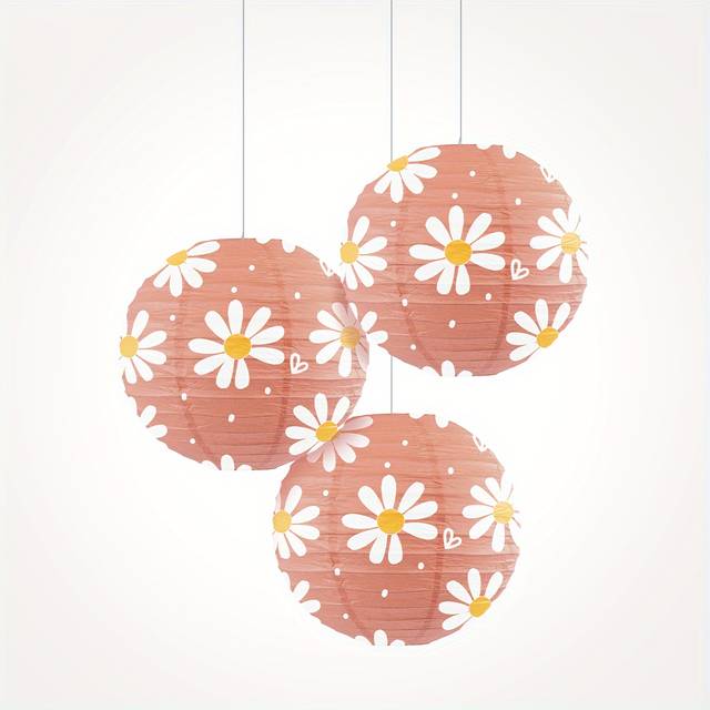 TEMU Romantic Decoration Essentials - Rose Flower Paper Lanterns Set Of 3, Create A Garden Night, Fall Decorations, Suitable For Wedding Decorations, Theme Party Decorations