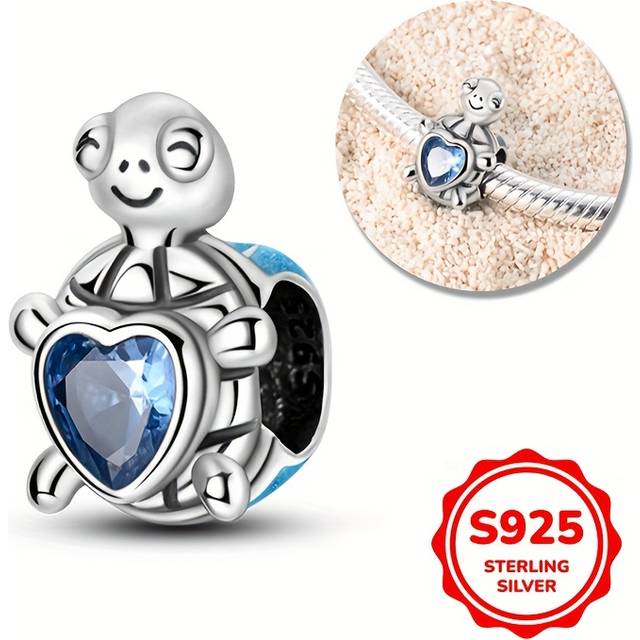 TEMU 1pc Of 925 Sterling Silvery Sea Turtle Heart Charm Beads Women's Fashion Pendant Beads Suitable For Bracelets, Necklaces, Diy Exquisite Gifts For Girls' Engagement And Birthday Gifts