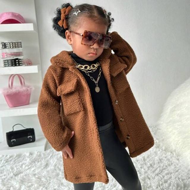 SHEIN Baby Girl Long Plus Fleece Thick Jacket, Warm & Casual Everyday Outerwear, Suitable For Outdoor Use,Holiday,Summer,Travel