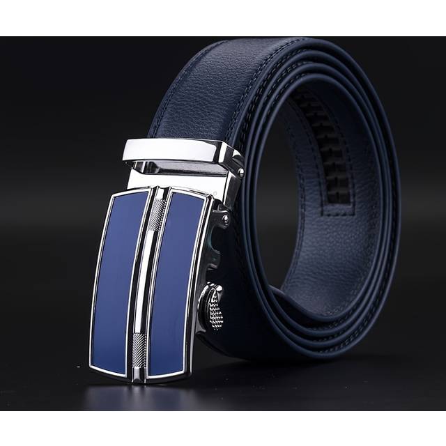 TEMU Wedding Party Belt Mens Cowhide Genuine Leather Belt Automatic Blue Waist Belts