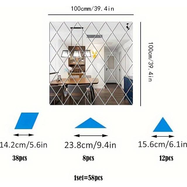 TEMU 1 Set Of Wall Mirror Stickers, Removable Wall Stickers With Geometric Art Decoration Acrylic Mirror Wall Stickers Suitable For Bedroom Room Diy Creative Office Decoration Eid Mubarak