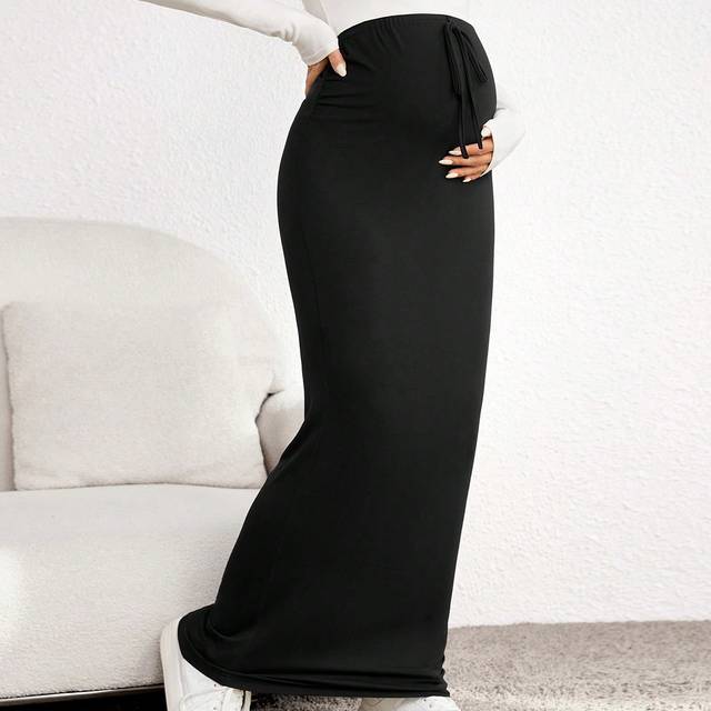 SHEIN Maternity Adjustable Waist Maxi Straight Skirt