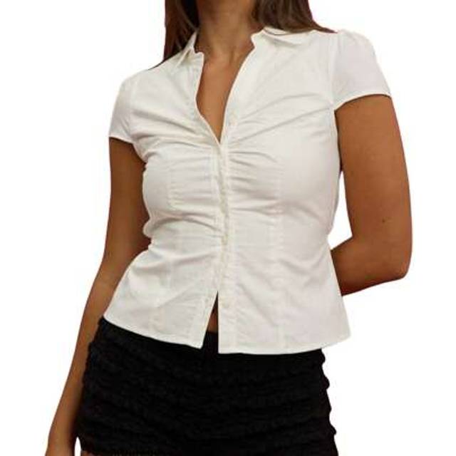SHEIN Women Shirt, Short Sleeve Button Closure Solid/Plaid Summer Tops Streetwear For Casual Daily