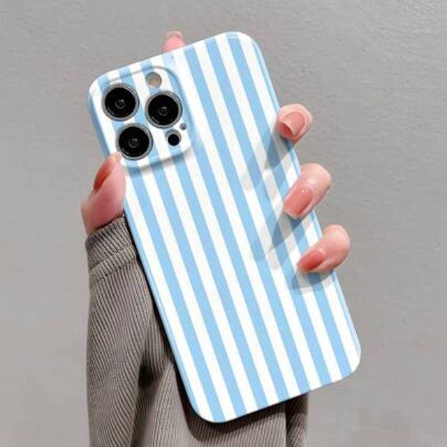 SHEIN 1pc Minimalist Girly Pink Striped Pattern Perforated Glossy Phiolen Protective Phone Hard Case Fit For IPhone 11/12/13/14/15/16 Pro Max