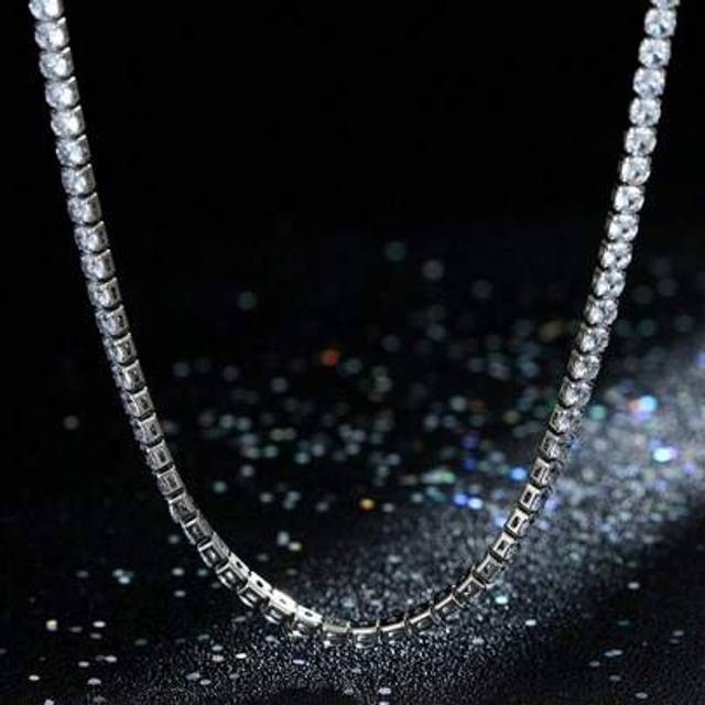SHEIN 1pc Cubic Zirconia Hip Hop Tennis Chain Necklace For Men, White