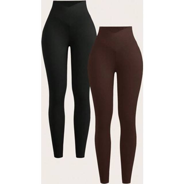 SHEIN Two-Piece Set Women Solid Color High Waist Simple Fitted Casual Leggings