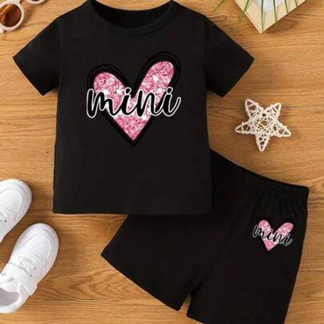 SHEIN Baby&#39;s Leopard Sunglasses Girl Print 2pcs Summer Outfit, T-Shirt & Shorts Set, Toddler & Infant Girl&#39;s Clothes For Daily/Holiday/Party