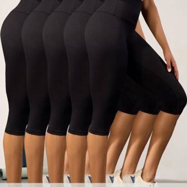 TEMU 5pcs Women's High Waisted Capri Leggings - Super Soft, Tummy Control, No , Stretchy Workout & Yoga Pants In Black, Dark Purple, Light Pink, Gray, Navy Blue - Machine Washable