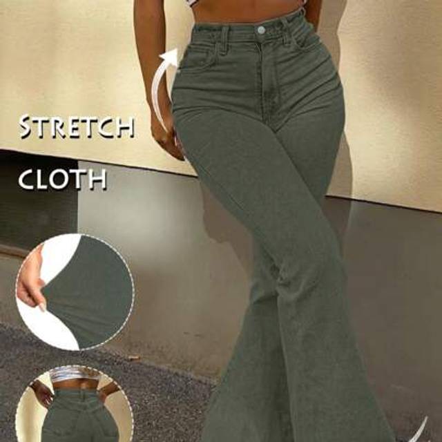 SHEIN Bootcut Women Jeans Solid Color High Slim Fit Waist Stretch Casual Versatile