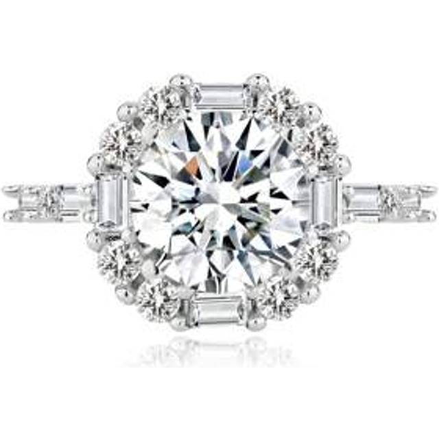 SHEIN 1pc High-Quality Women&#39;s Ring, 3.3g 925 Sterling Silver Ring With 2ct Moissanite, Bohemian Palace Style Jewelry, Wedding/Anniversary Gift, Comes With