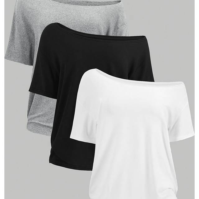 TEMU Women's Casual Fashion Off-the-shoulder Short Sleeve T-shirt Three-piece Set