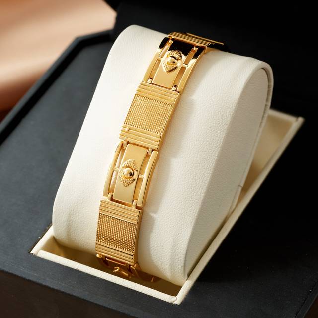 TEMU Luxurious 24k Gold Plated Square Bracelet For Women And Men - Wide Cuff With Sparkling Rhinestones, Ideal Gift, Gift Item | Elegant Accessory | Durable Metal, Bracelet